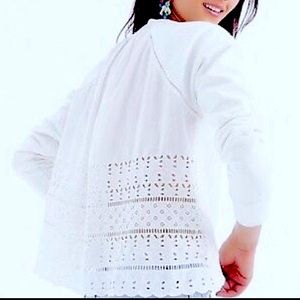 J.Crew eyelet back mixed media white top